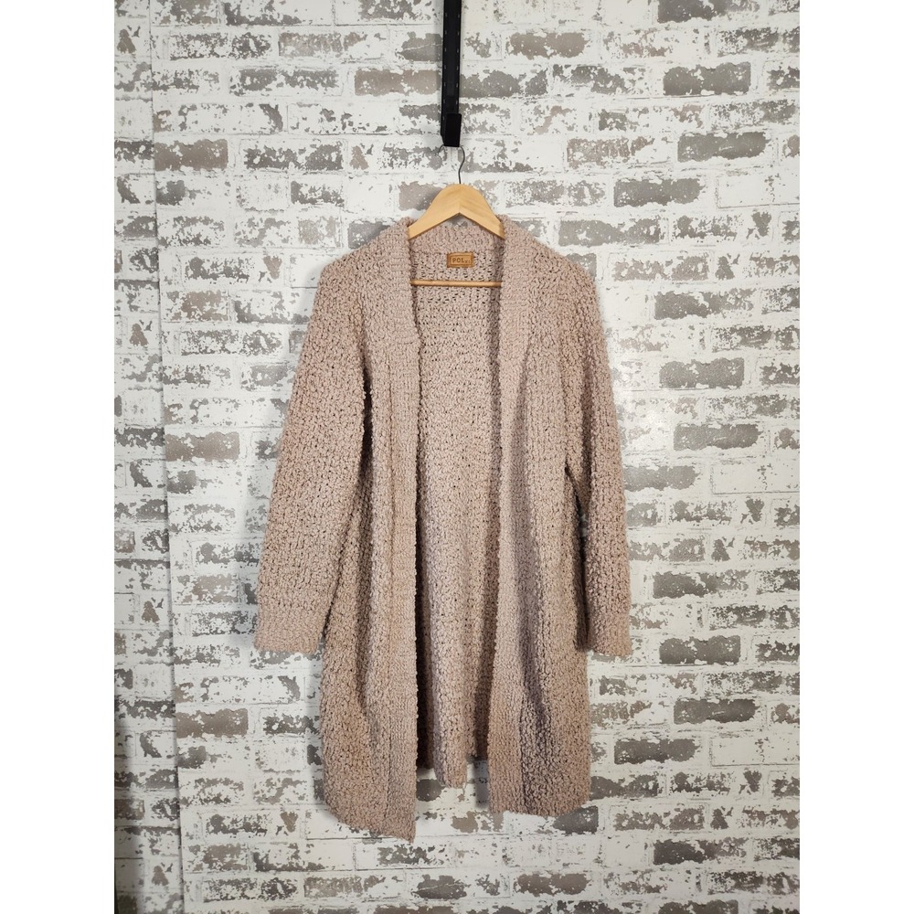 POL Cardigan XS Brown Super Soft Nubby‎ Knit Open Front Long Sweater Oversized